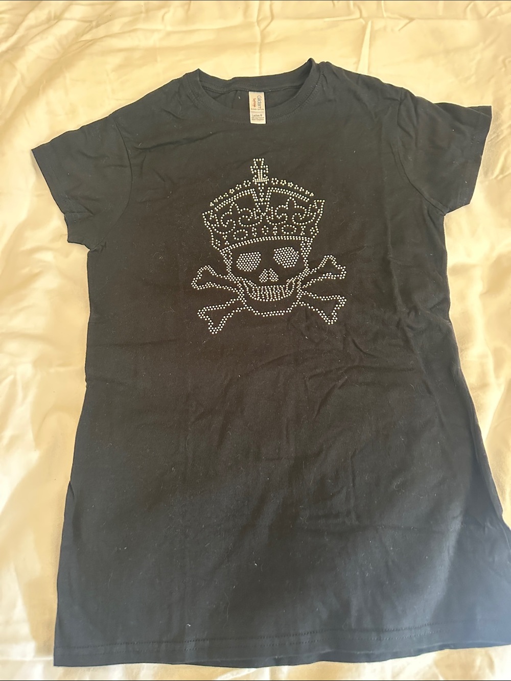 Gildan Black Short-Sleeve Tee with Rhinestone Crown Skull